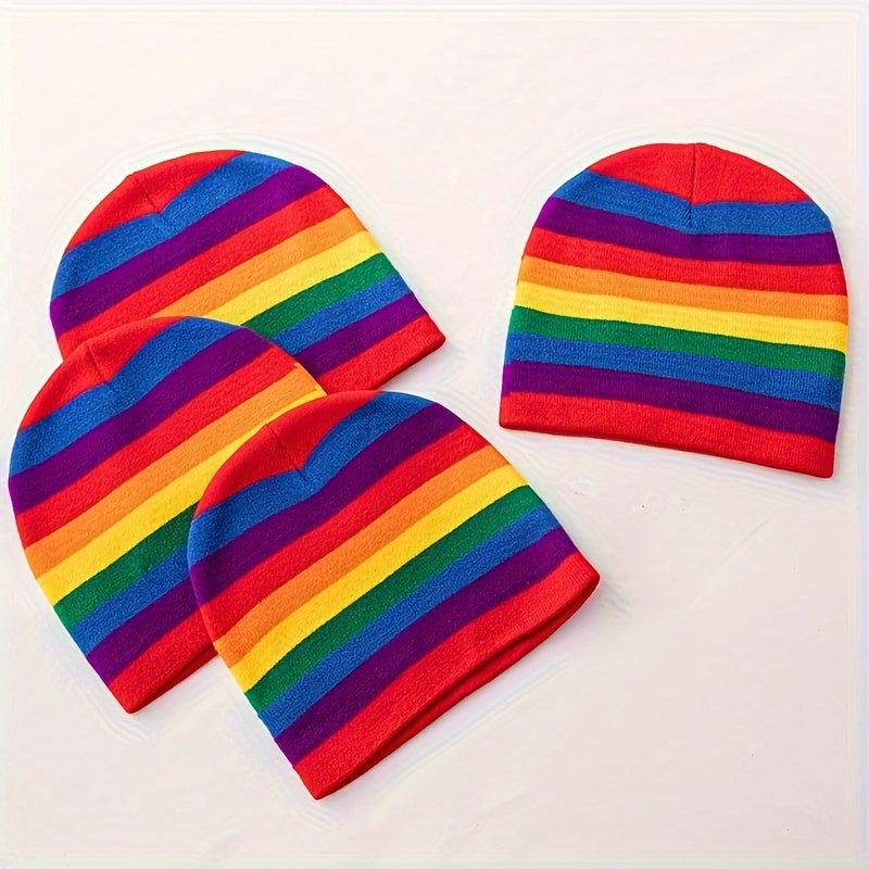 Rainbow Striped Knitted Hat and Beanie for Autumn/Winter
