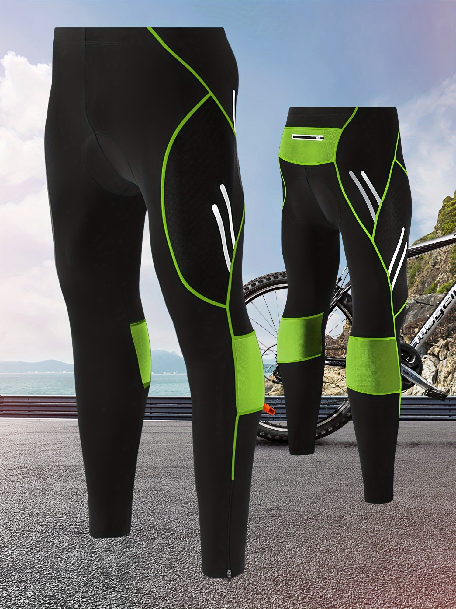 Reflective Men's Cycling Pants 4D Padding Pocket Lightweight