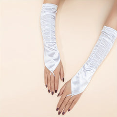 Satin Women'S Long Sleeve Cuffs with Rhinestone Accents - Retro No Finger