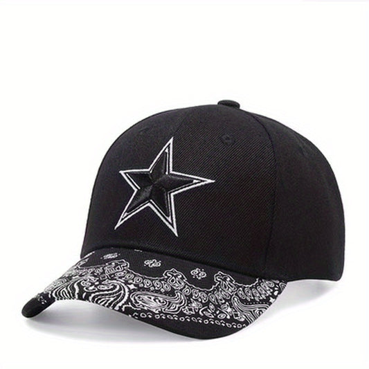 Cashew Flower Brim Pentagram Embroidery Men's Ball Cap