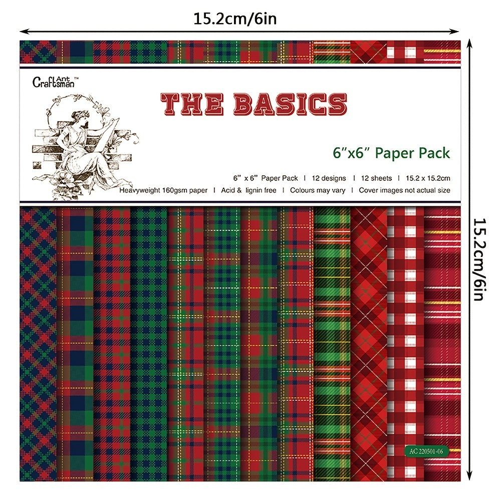 12pcs Plaid Pattern Scrapbook Paper 6 6in DIY Material For Crafting