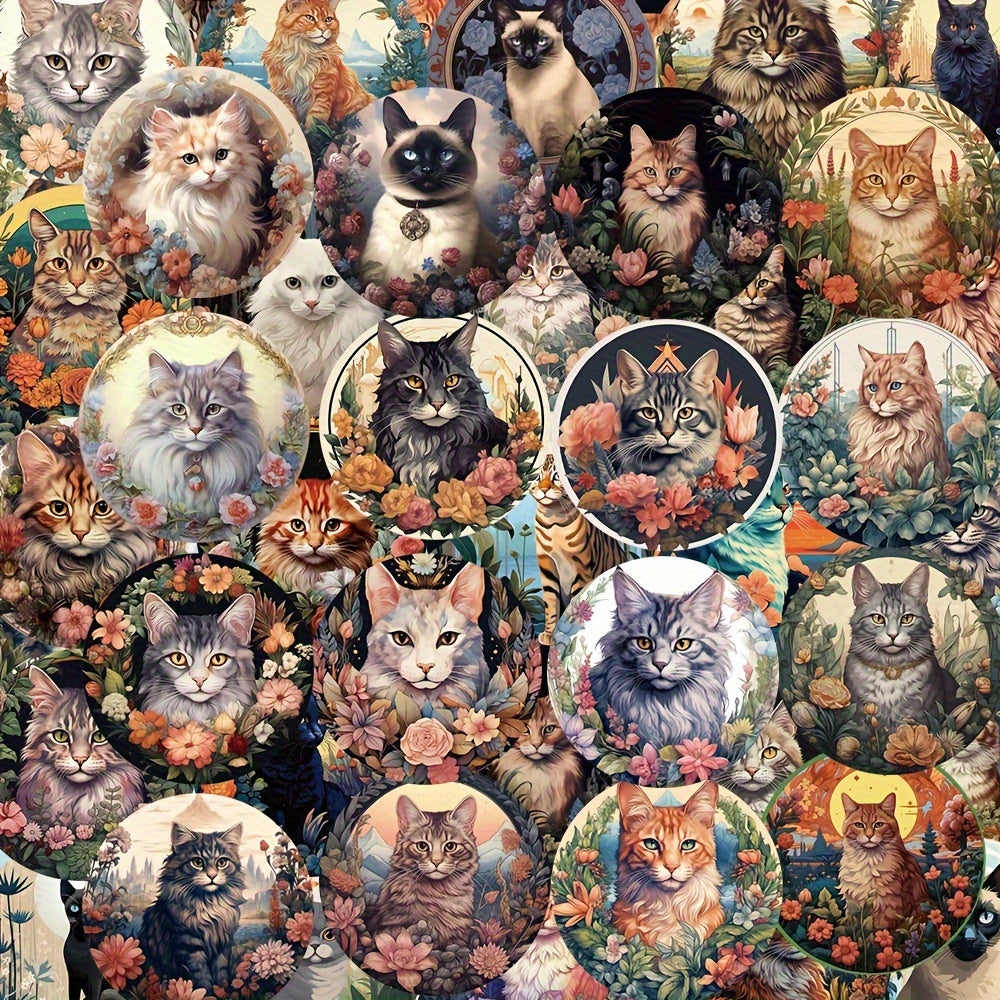 50pcs Cartoon Cat Series Waterproof Stickers for DIY Creative Projects