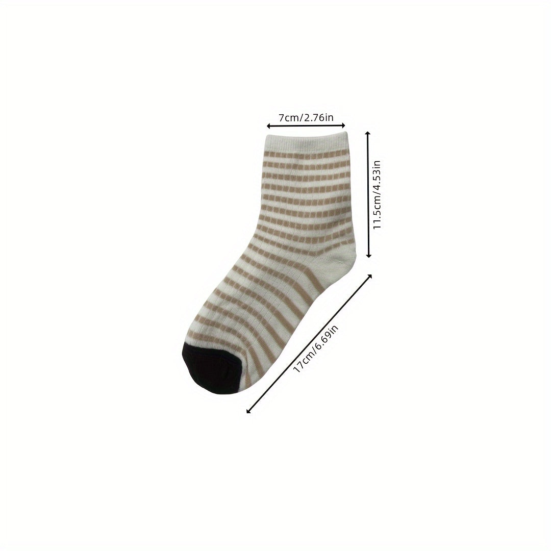 5 Pairs Teen Striped Crew Socks Breathable Cotton Comfy Casual Style Unisex