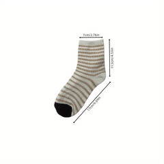 5 Pairs Teen Striped Crew Socks Breathable Cotton Comfy Casual Style Unisex