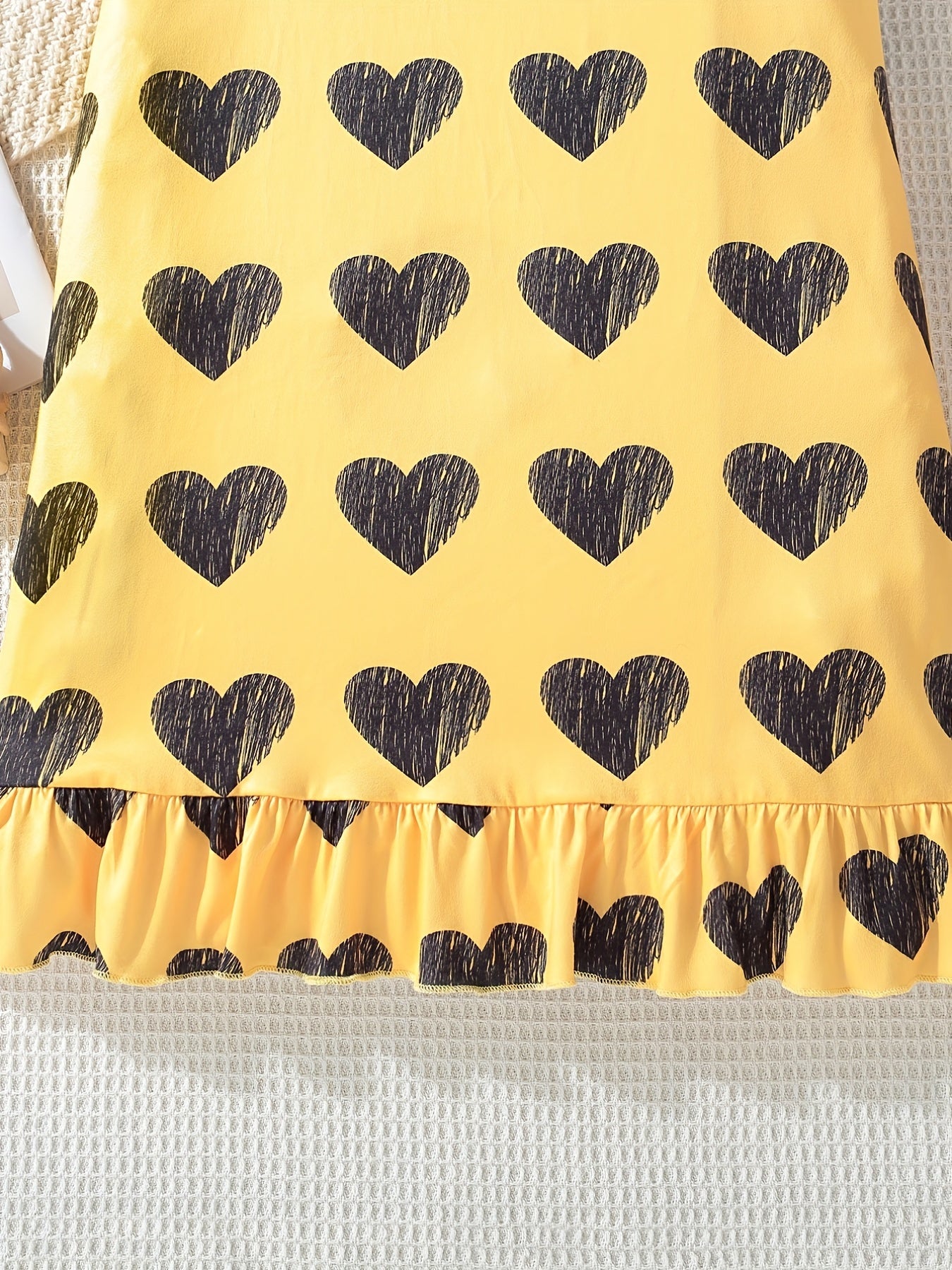Girls Heart Print PJ Nightdress Short Sleeve Yellow Dress