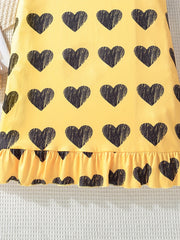 Girls Heart Print PJ Nightdress Short Sleeve Yellow Dress