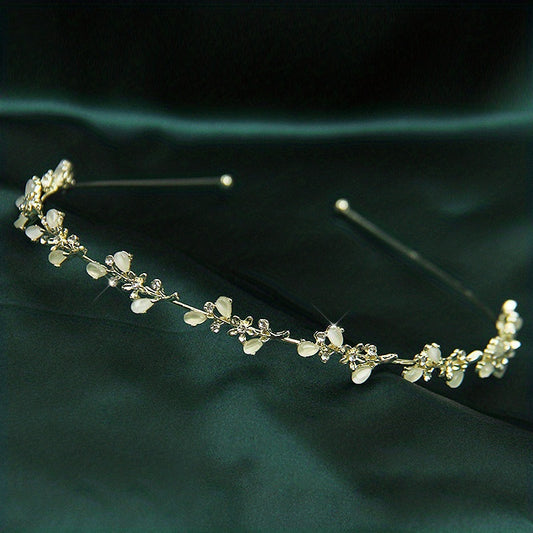 Rhinestone Flower Metal Headband Leaf Headdress Hair Band