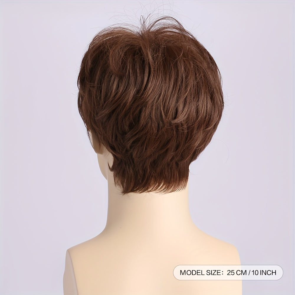 Men's Brown Short Curly Wig Daily Wear Headgear