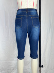 Slim Fit Cropped Jeans Slash Pockets Mid Stretch Capris Denim Pants