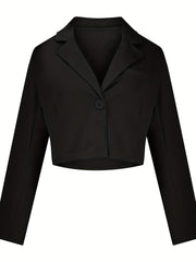 Single Button Lapel Neck Crop Blazer Casual Long Sleeve Blazer