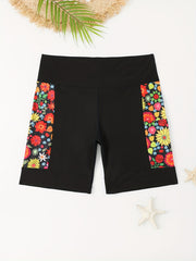 Women's Plus Size Floral Print Seamless Biker Shorts with Pockets