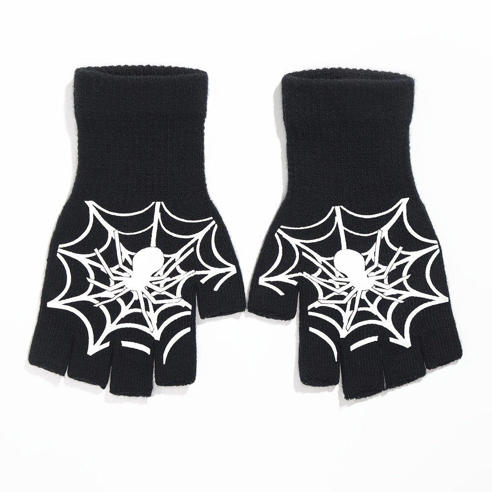Halloween Spider Gloves Men Women Luminous Touch Screen Fingerless Winter Warm