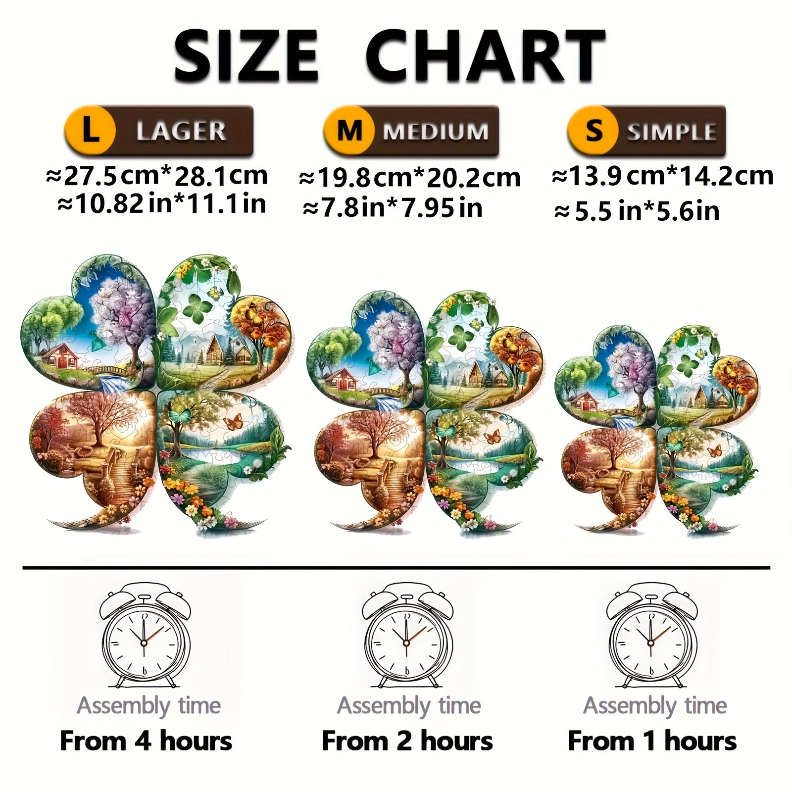 Seasonal Wooden Puzzle 4 Leaf Clover Animal Shapes Intermediate Difficulty