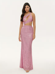 One Shoulder Sequined Dress Sexy Sleeveless Dress