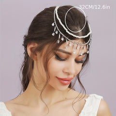 Bridal Zircon Faux Pearl Headband Rhinestone Pendant Tassel Hair Accessory