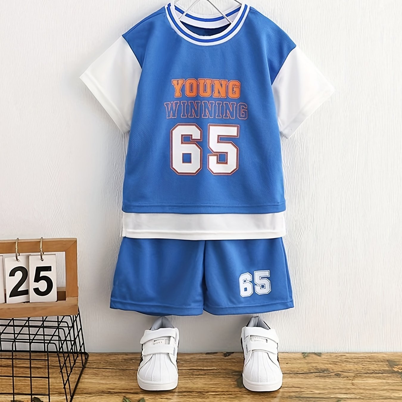 Boys Casual Outfit Round Neck T shirt & Shorts Set, Size 65