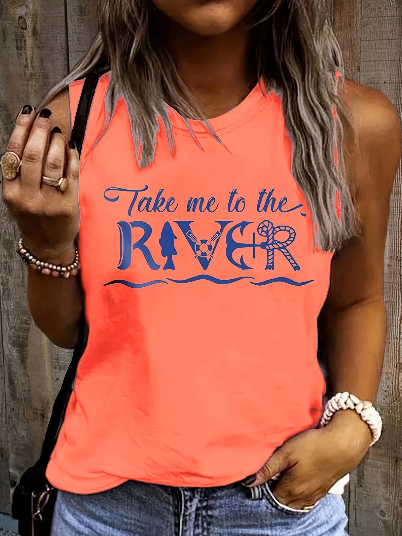 Anchor & Letter Print Tank Top Crew Neck Summer Tank Top