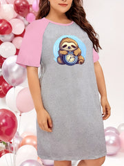 Sloth Print Raglan Sleeve Sleep Dress