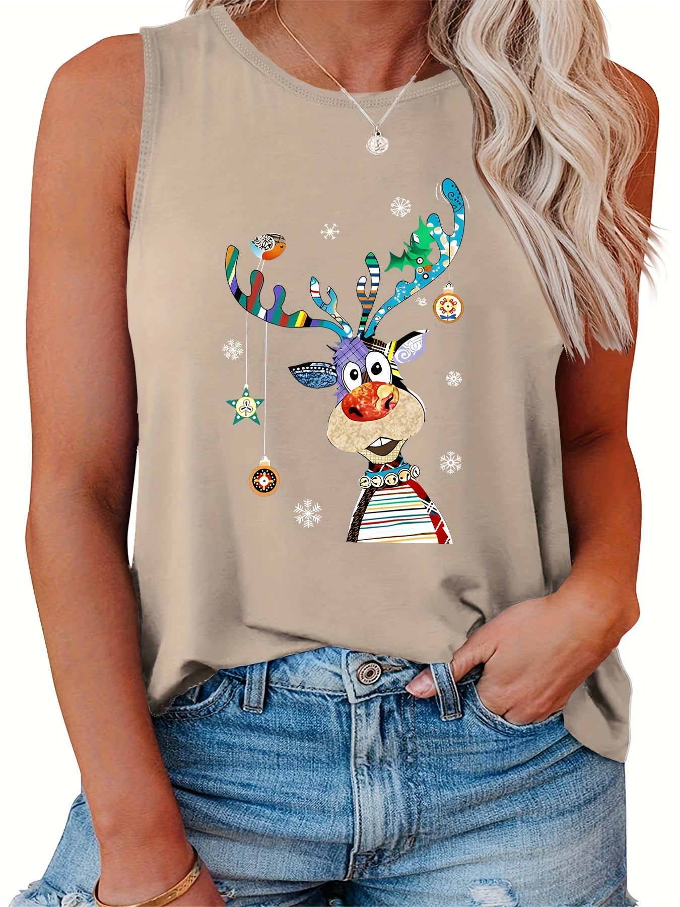 Christmas Elk Print Tank Top for Women