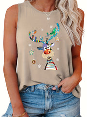 Christmas Elk Print Tank Top for Women