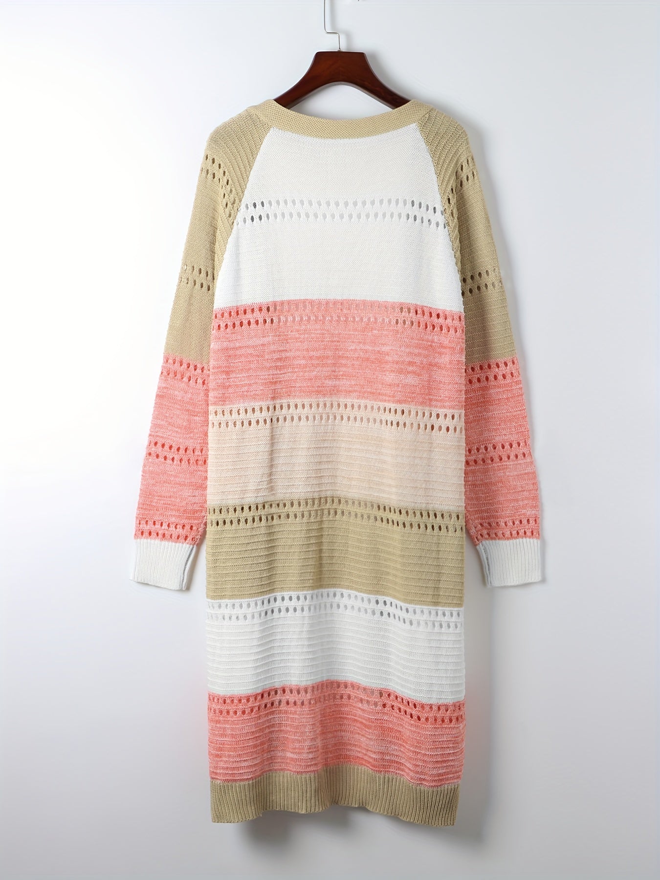 Colorblock Hollow Out Open Front Cardigan