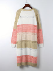 Colorblock Hollow Out Open Front Cardigan