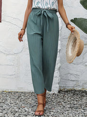 Textured Belted Straight Leg Pants for Women