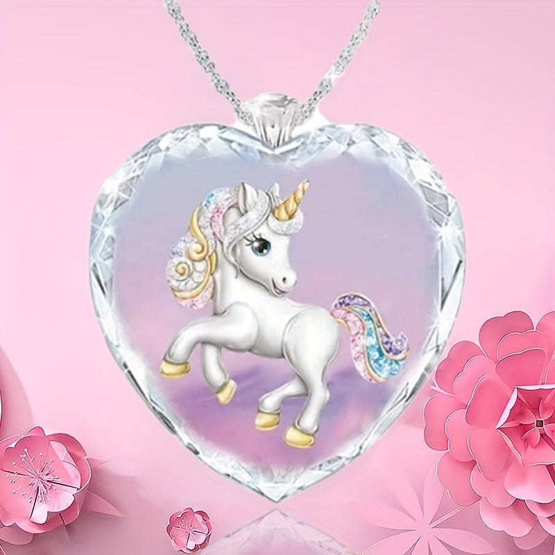 Heart Unicorn Pendant Necklace Casual Jewelry