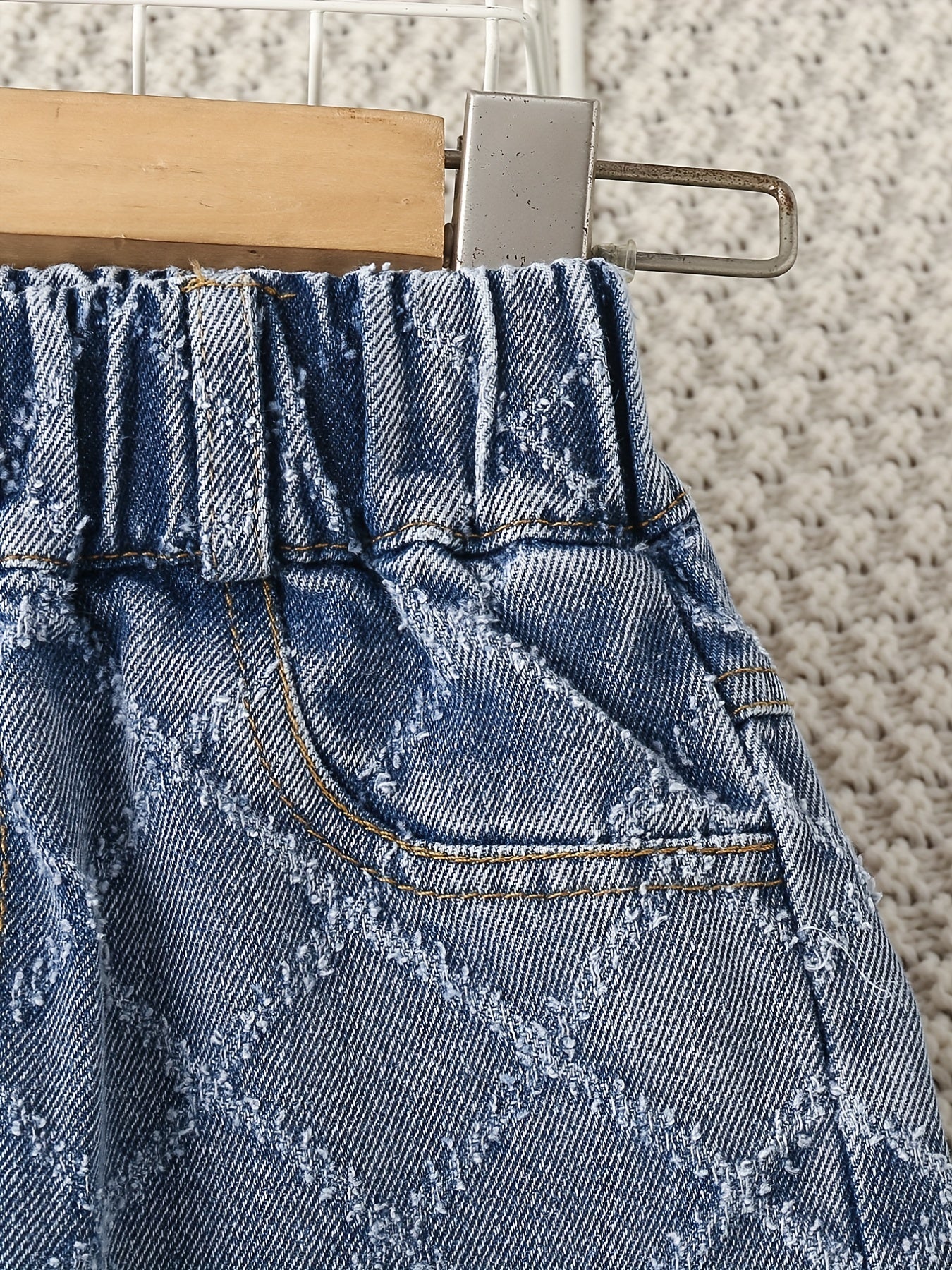 Girls Argyle Block Jean Denim Straight Leg Pants