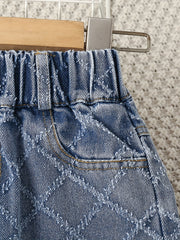 Girls Argyle Block Jean Denim Straight Leg Pants