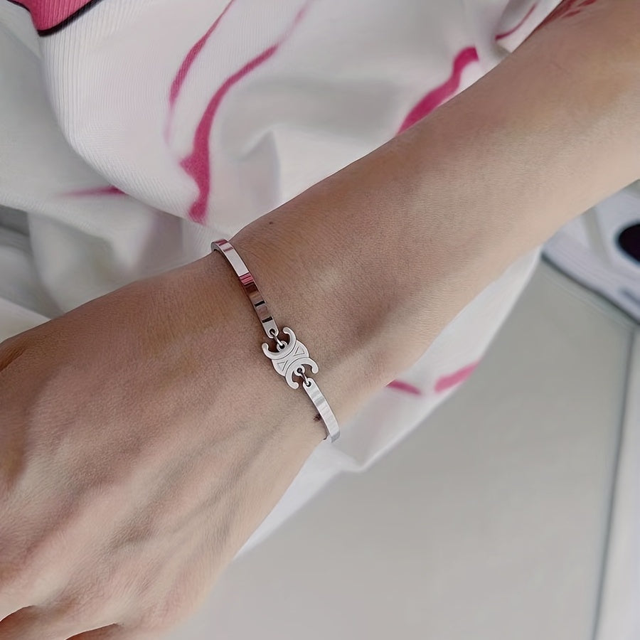 Golden Sliver Arc Bangle Bracelet For Girls