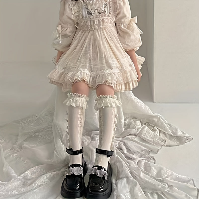 Y2K Lace Bow High Socks for Girls