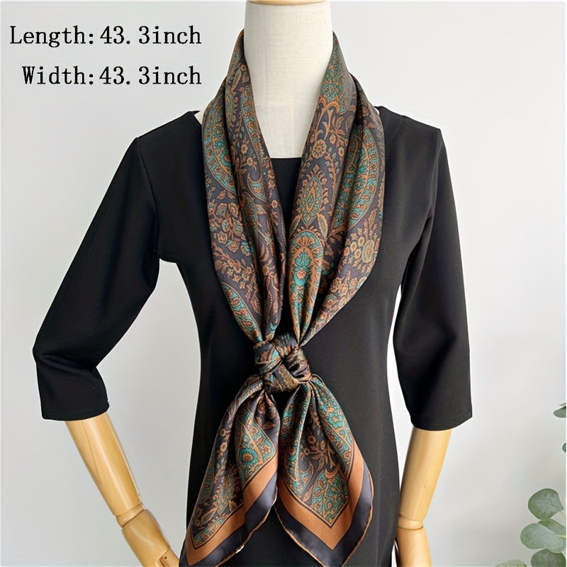 Paisley Print Silk Square Scarf Vintage Satin Shawl