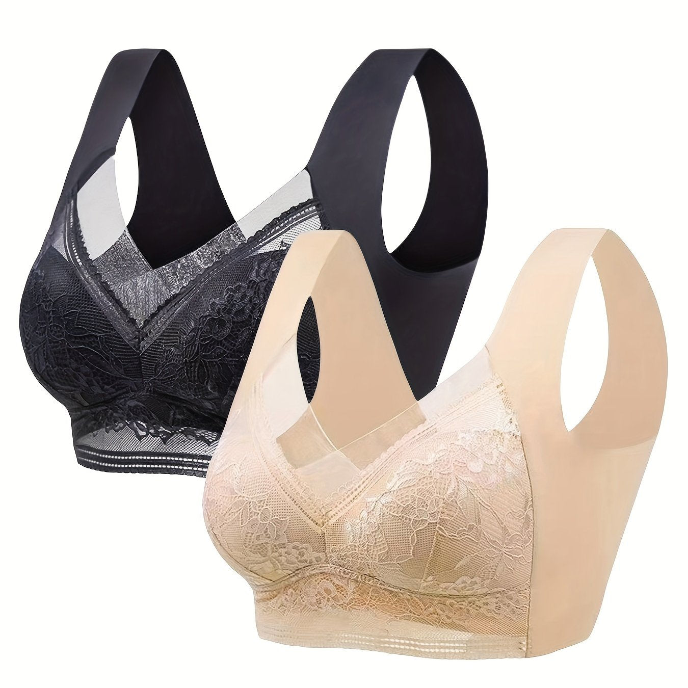 Floral Lace Full Coverage Sports Bra For Women, Breathable Push Up Yoga Bra