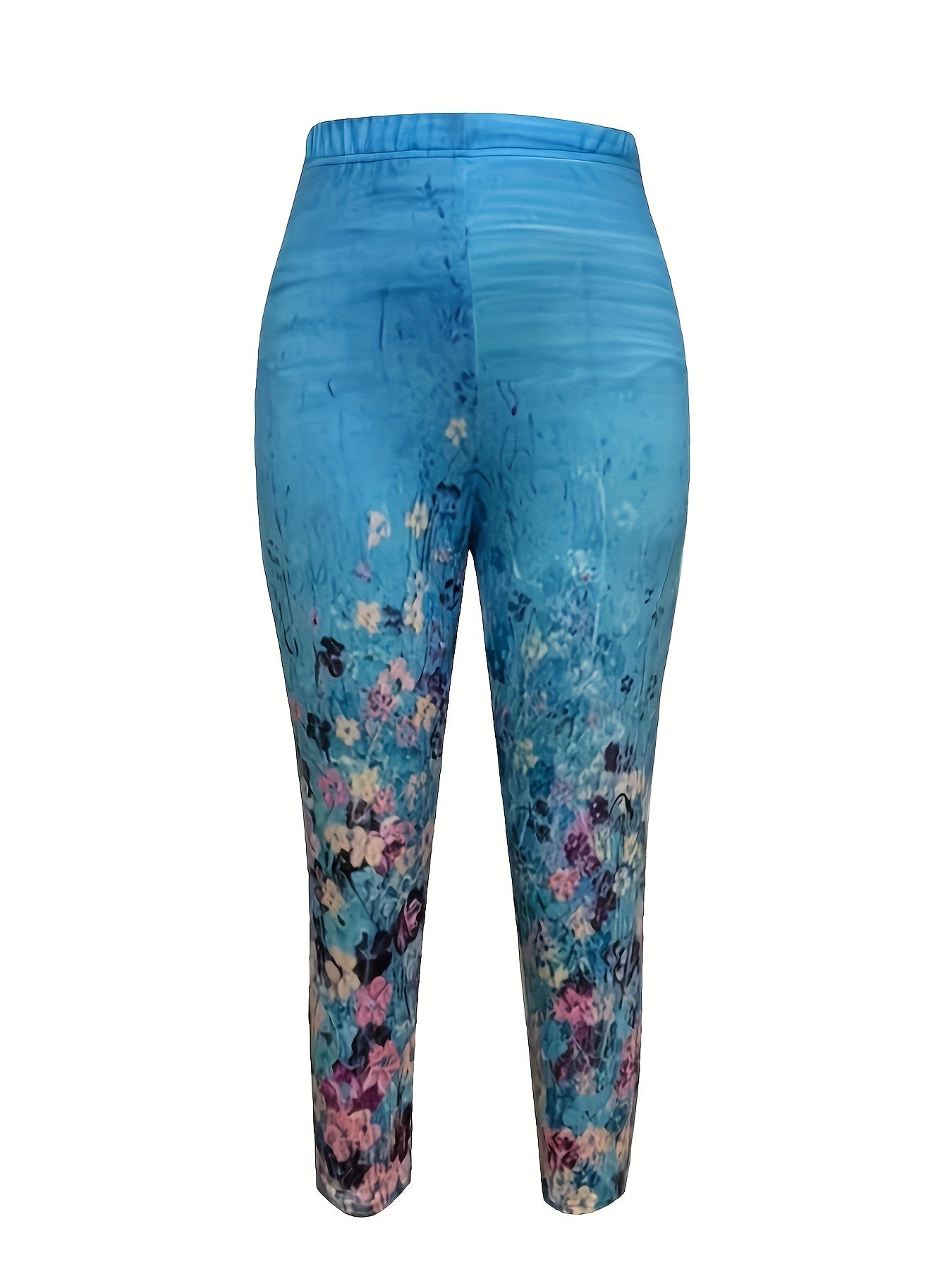 Floral Print Skinny Capris Leggings Stretchy Cropped Leggings