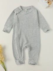 Baby Boy Cotton Ribbed Jumpsuit with Zipper Snaps