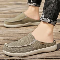 Men's Canvas Slip On Mules Lightweight Comfortable Open Back Shoes