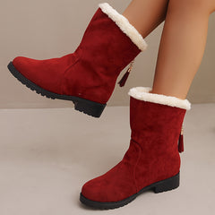 Women's Winter Snow Boots Tassel Plush Inner Low Heel Mid Calf Boots