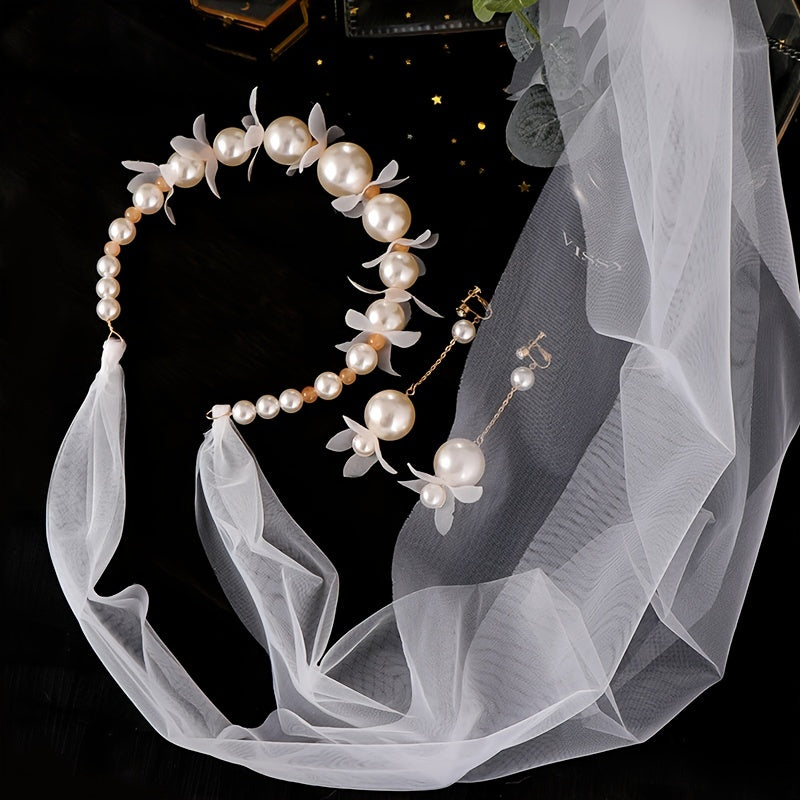 Faux Pearl Flower Headband Hairband Bridal Jewelry Set