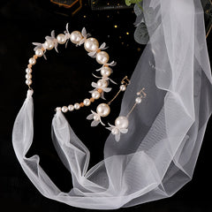 Faux Pearl Flower Headband Hairband Bridal Jewelry Set