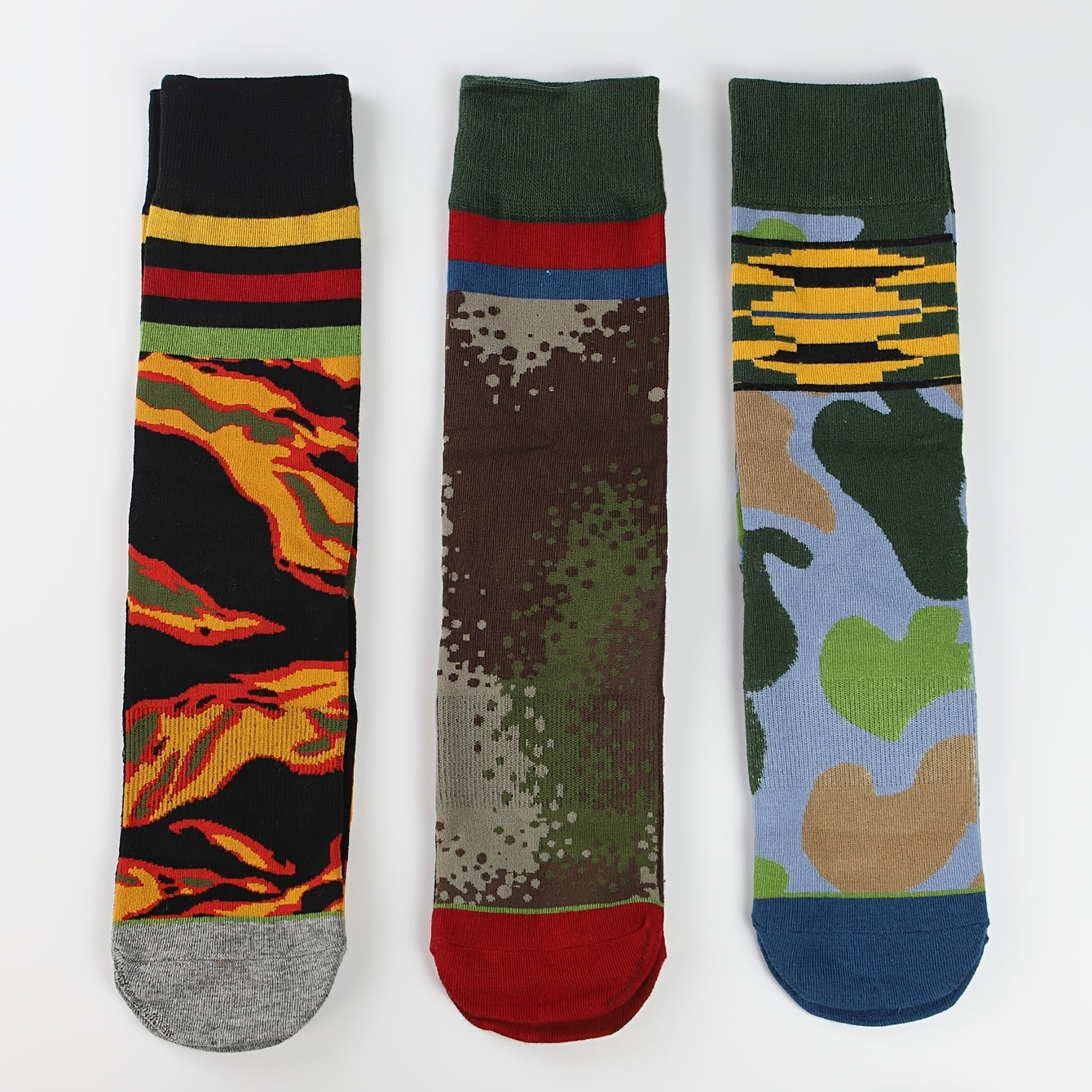 3 Pairs Multicolored Striped Socks Novelty & Funny Pattern Street Socks
