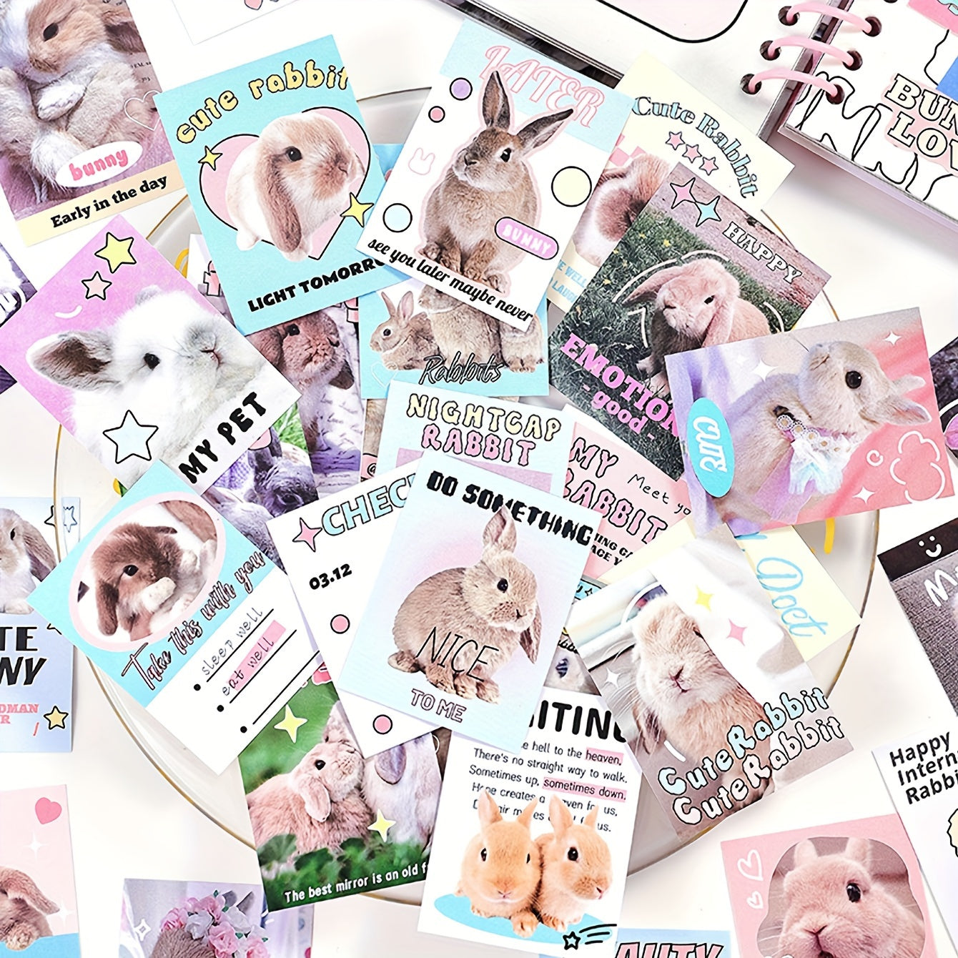 50 Creative Cartoon Cat Rabbit Puppy Bear Pattern Journal Stickers