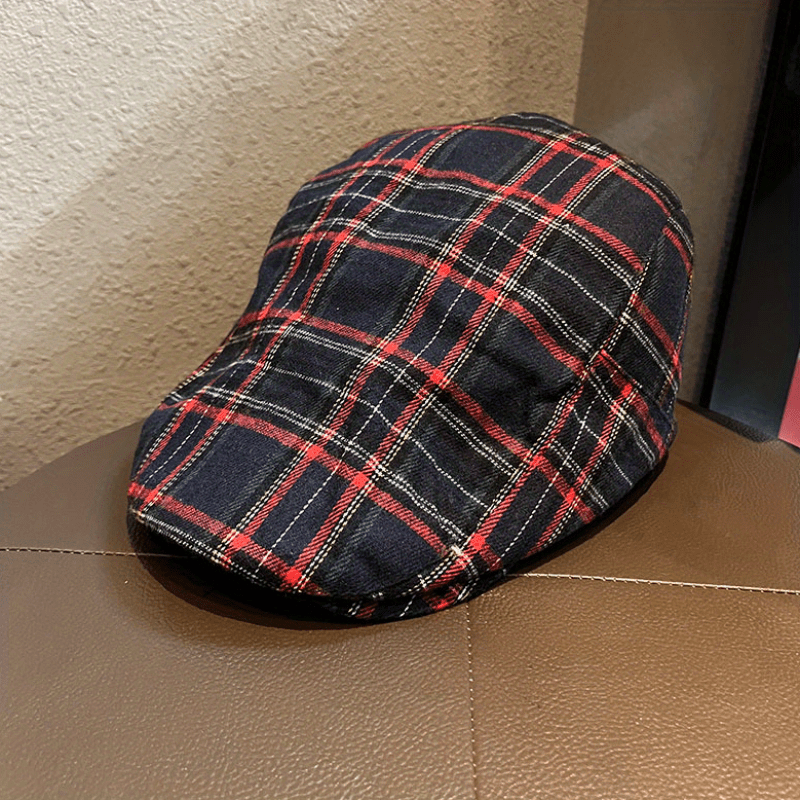 Plaid Pattern Beret British Style Vintage Newsboy Hat Unisex Flat Cap