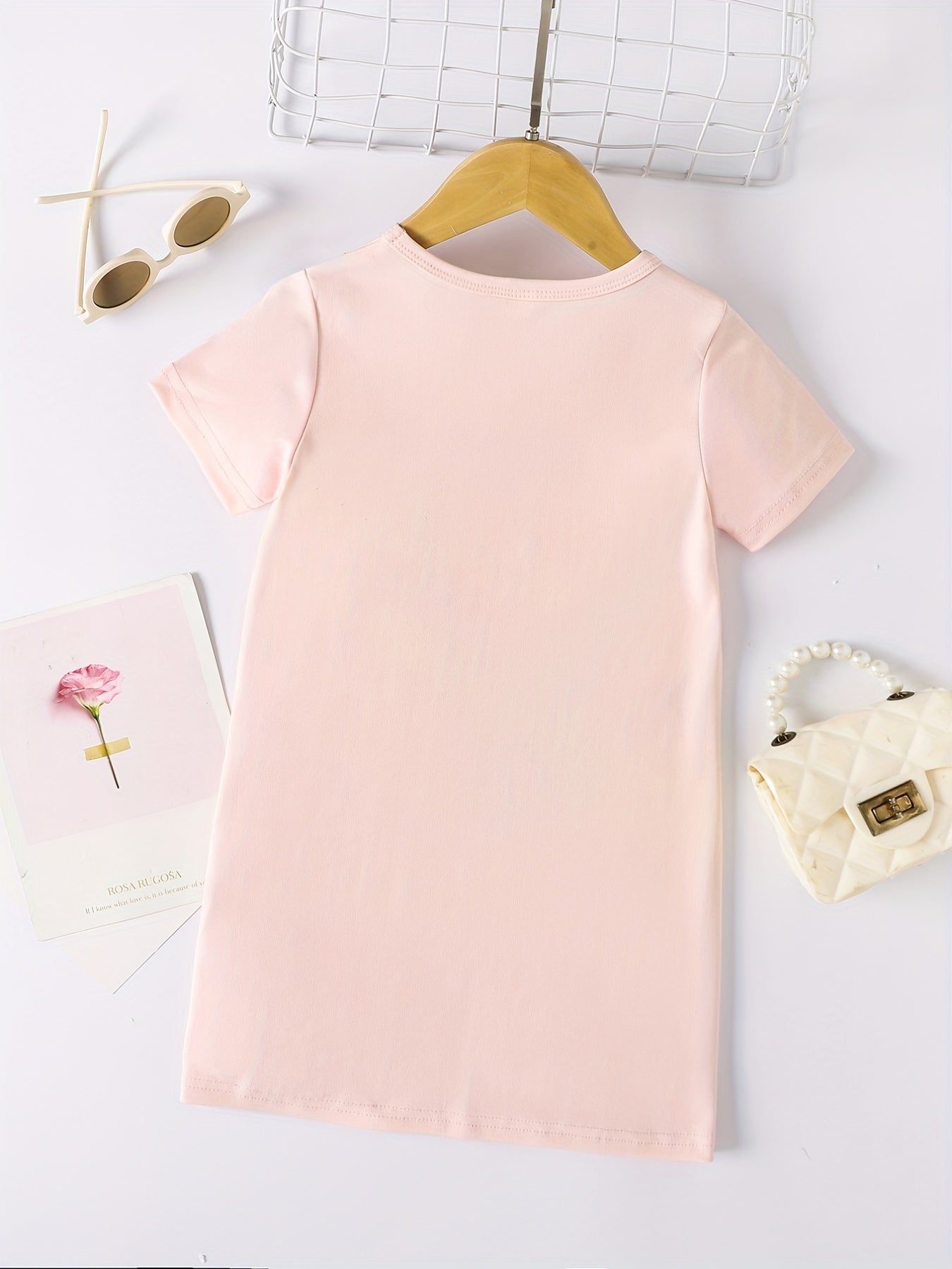 Toddler Girls Cat Messenger Bag Graphic Crew Neck Casual T shirt Dress
