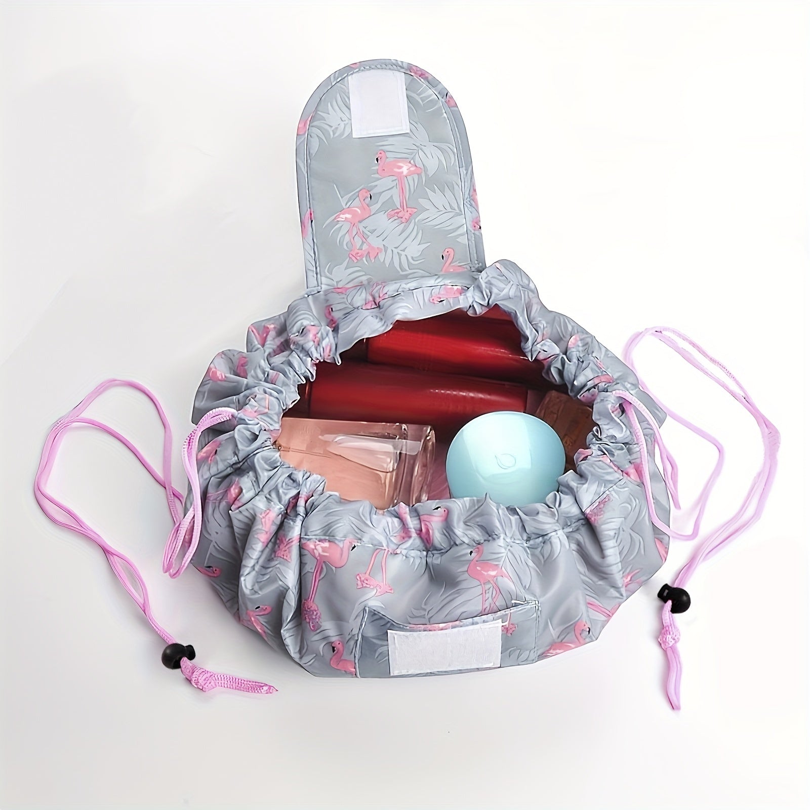 Drawstring Makeup Bag Flamingo Waterproof Travel Cosmetic Pouch