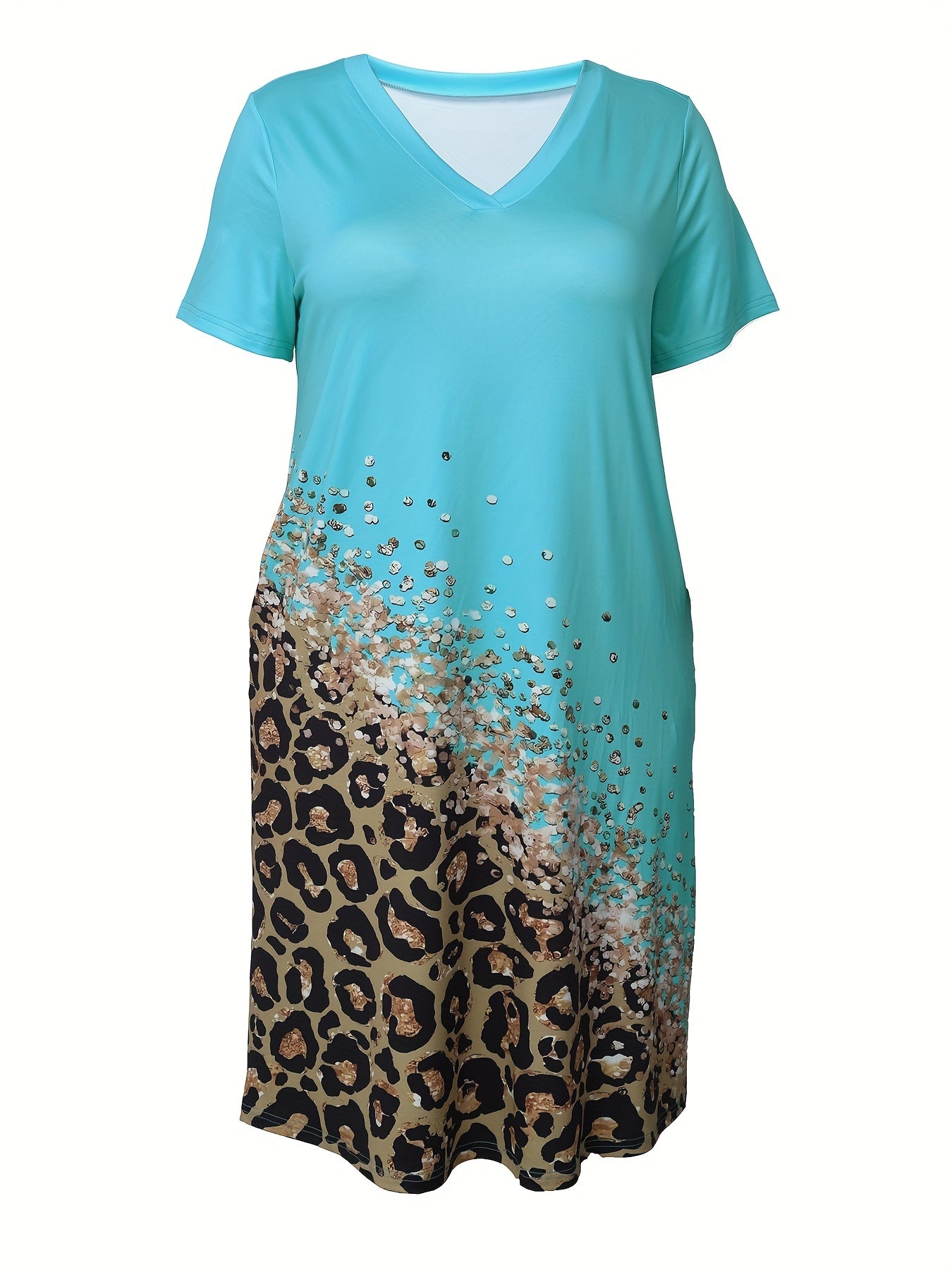 Colorblock Glitter Leopard Print Dress