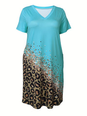 Colorblock Glitter Leopard Print Dress