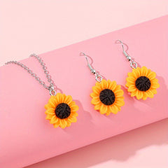 Sunflower Pendant Necklace Earring Set for Kids