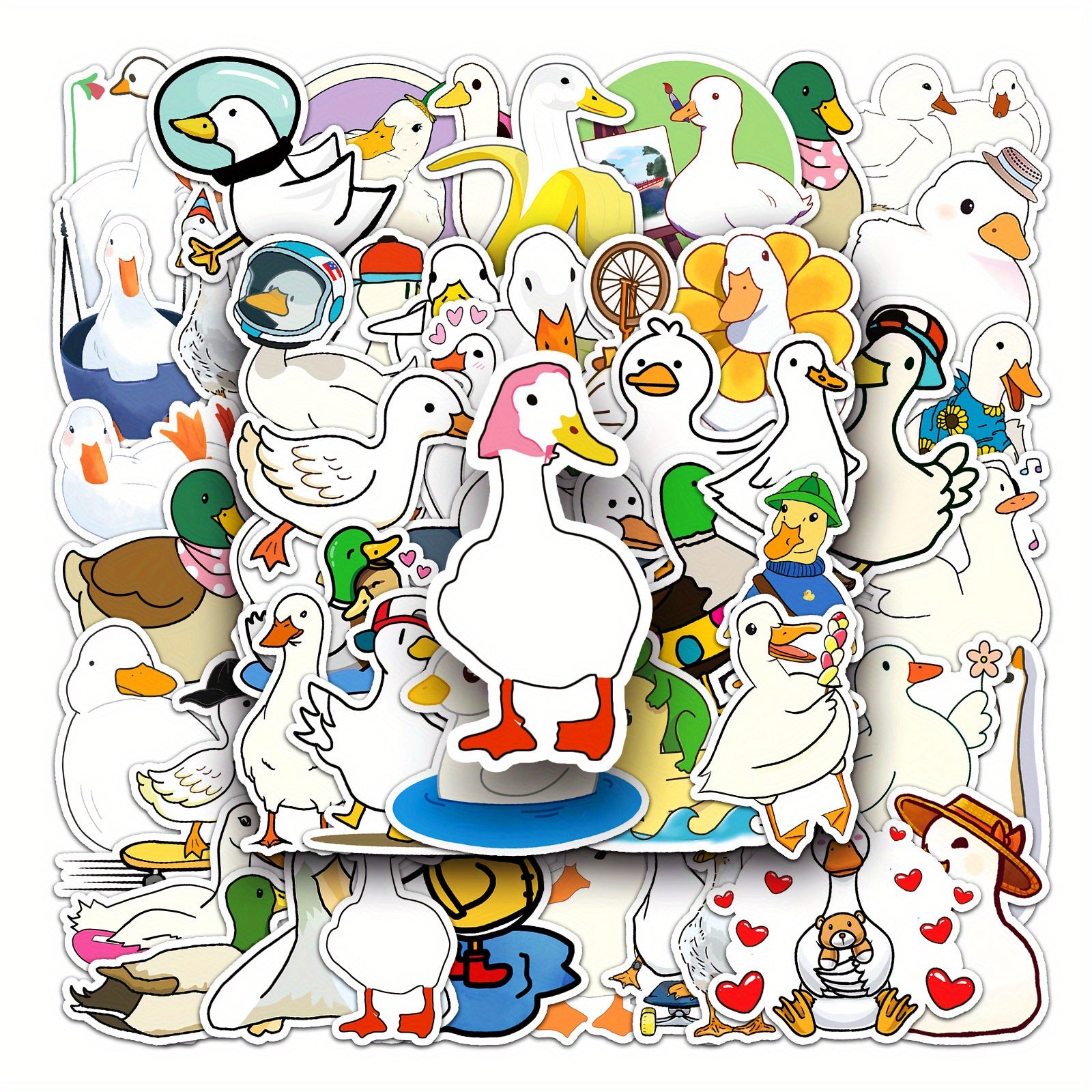 50pcs Duck Stickers Waterproof Vinyl Decals with Colorful Cartoon Designs