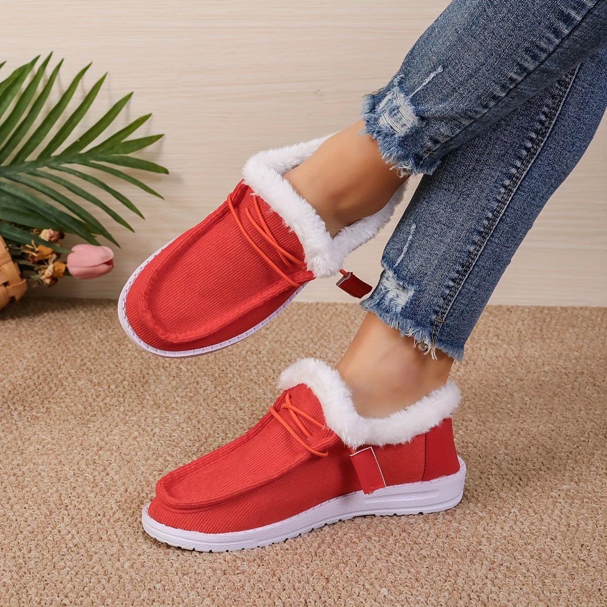 Plush Lined Thermal Snow Shoes Warm Non Slip Boat Shoes Fall Winter